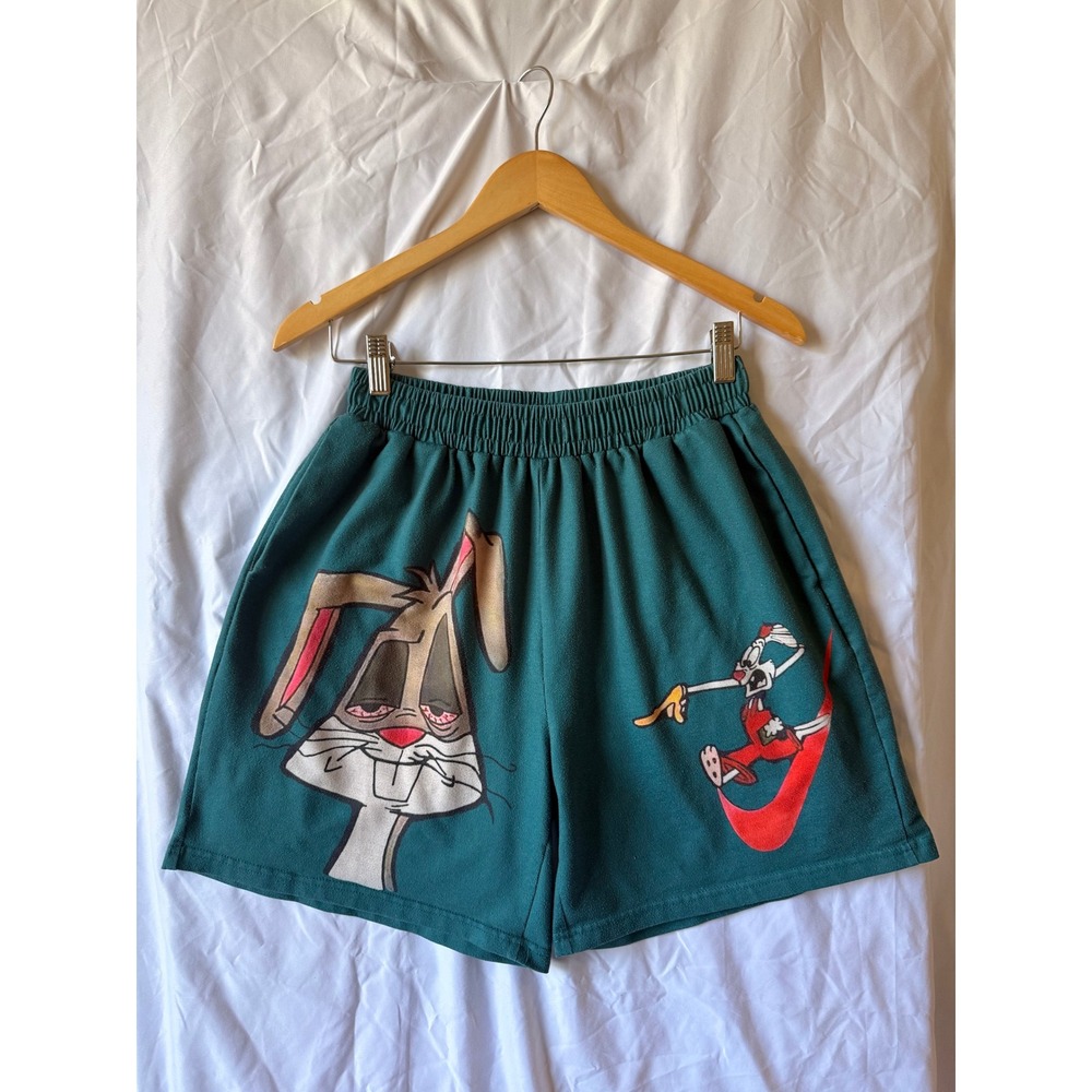 Bugs Bunny Stoner Graphic Sweat Shorts Mens Large Teal Green Bootleg Parody